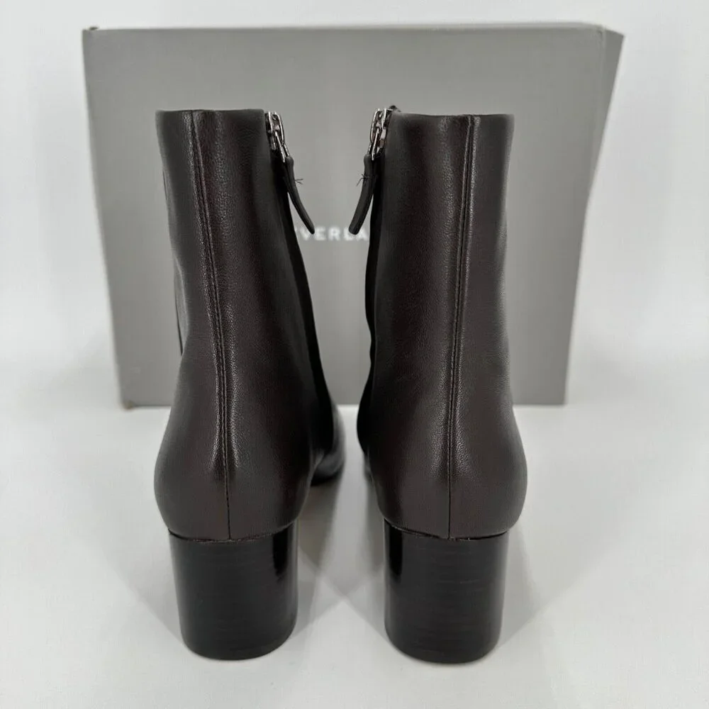 Everlane The Day Boot Dark Brown Leather sz 10 Side Zip Ankle Bootie Square Toe